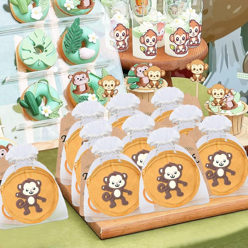 Elecrainbow 15 Pack Monkey Mini Coin Purse with Keyring for Monkey Themed,Mammal Animals,Jungle Animal,Forest,Baby Shower Wild ONE Party Supplies,Khaki - Image 4